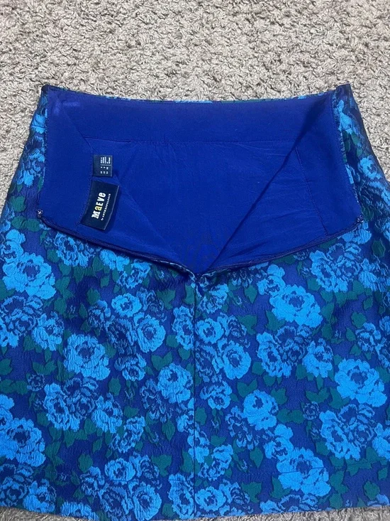Anthropologie Mauve Blue and Green Floral Faux Wrap Mini Skirt, Size 0 - Picture 5 of 9